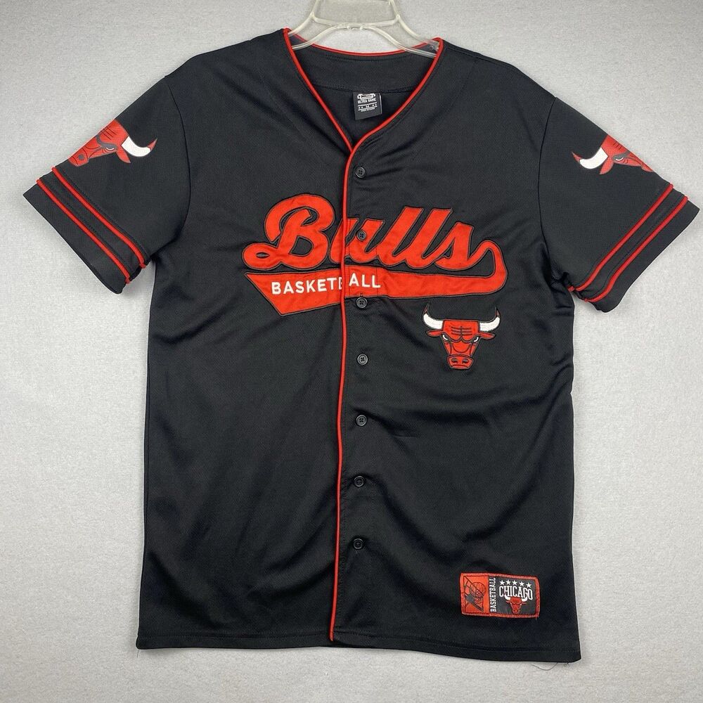 Chicago Bulls Ultra‎ Game Basketball Baseball Button up Jersey Men's M Black Red